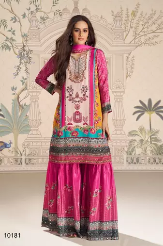 pink heavy crepe digital print palazzo suit-Full Stitched Free size