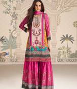 pink heavy crepe digital print palazzo suit-Full Stitched Free size