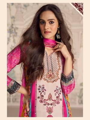 pink heavy crepe digital print palazzo suit-Full Stitched Free size 2