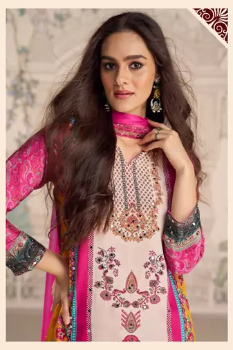 pink heavy crepe digital print palazzo suit-Full Stitched Free size