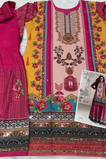 pink heavy crepe digital print palazzo suit-Full Stitched Free size