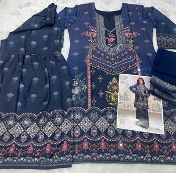 navy blue heavy crepe digital print palazzo suit-Full Stitched Free size 3