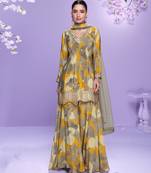 yellow floral print chiffon salwar-kameez