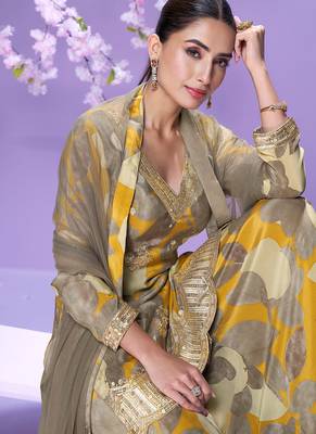 yellow floral print chiffon salwar-kameez 2