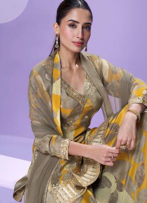 yellow floral print chiffon salwar-kameez 3