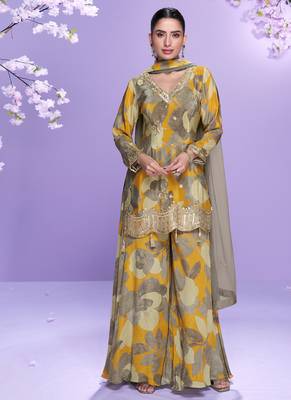 yellow floral print chiffon salwar-kameez 4