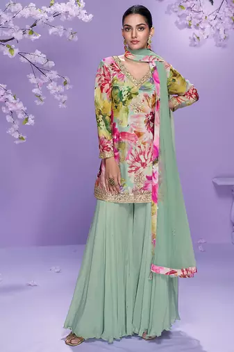 light-green floral_print chiffon salwar-kameez