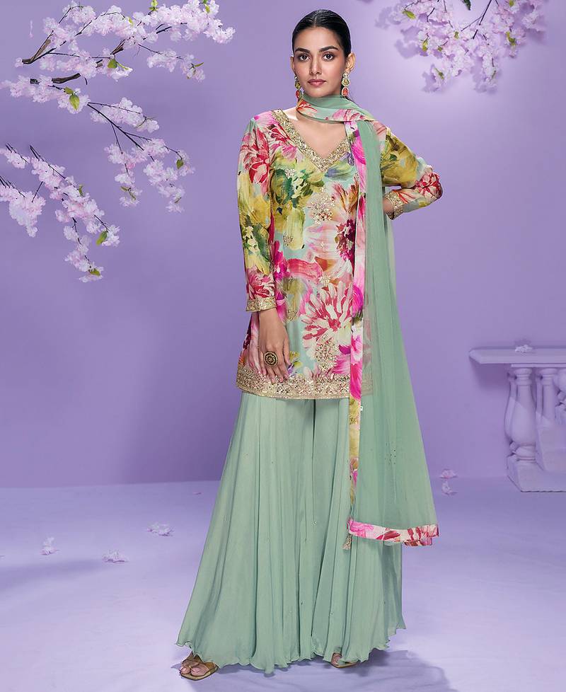 light-green floral_print chiffon salwar-kameez