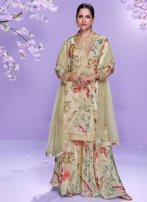 beige floral_print chiffon salwar-kameez 1