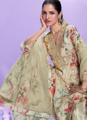 beige floral_print chiffon salwar-kameez 2