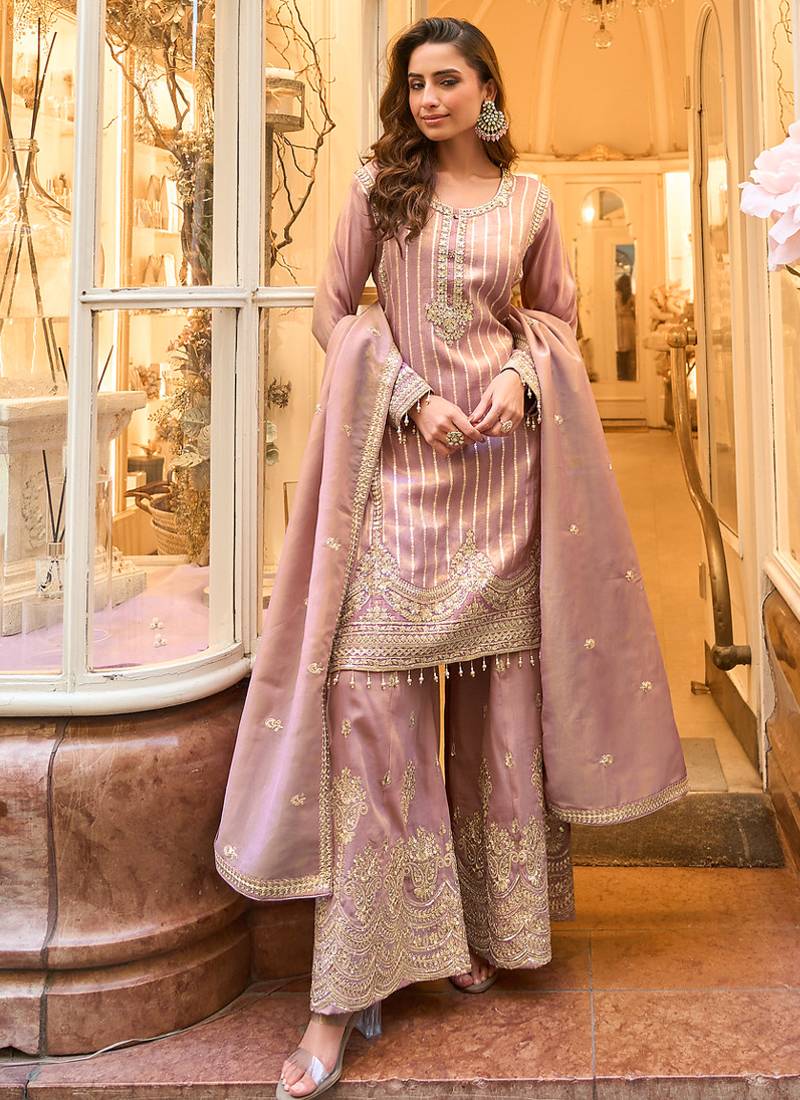 dark-pink embroidered banarasi salwar-kameez