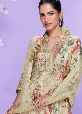 beige floral_print chiffon salwar-kameez 3