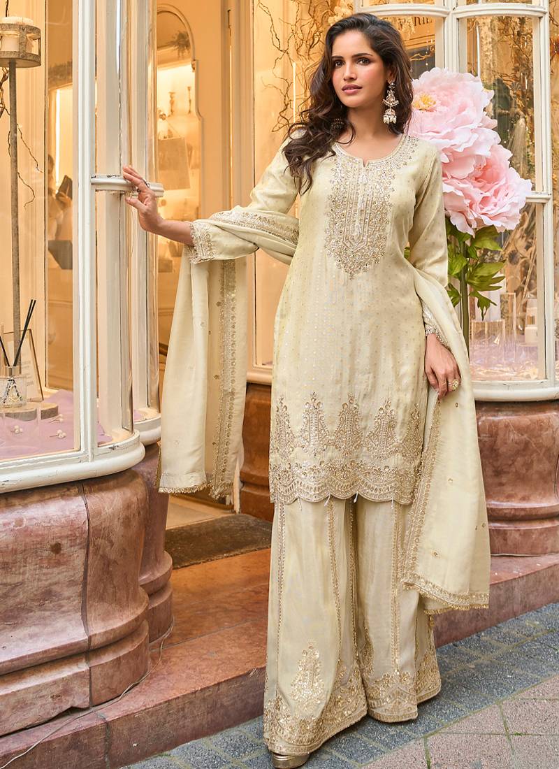 white embroidered banarasi salwar-kameez