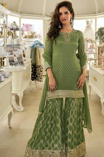 green embroidered banarasi salwar-kameez
