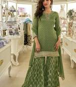 green embroidered banarasi salwar-kameez