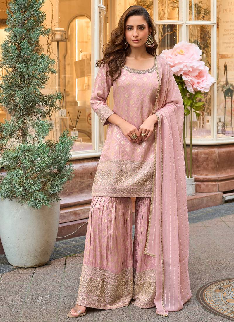 pink embroidered banarasi salwar-kameez