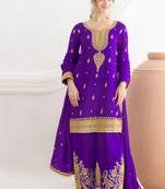 purple embroidered chiffon straight-suits