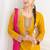 yellow embroidered chiffon straight-suits