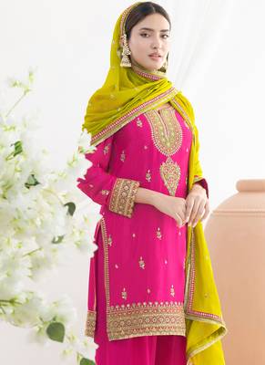 pink embroidered chiffon straight-suits 2