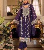 purple embroidered chiffon straight-suits