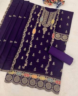 purple embroidered chiffon straight-suits 3