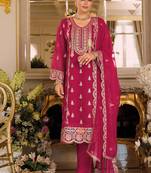 pink embroidered chiffon straight-suits