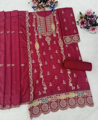 pink embroidered chiffon straight-suits 3