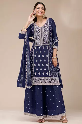 navy-blue embroidered georgette salwar-kameez