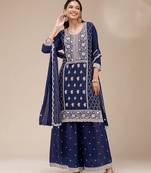 navy-blue embroidered georgette salwar-kameez