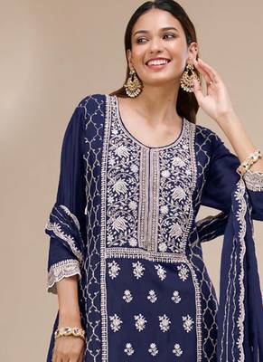 navy-blue embroidered georgette salwar-kameez 2
