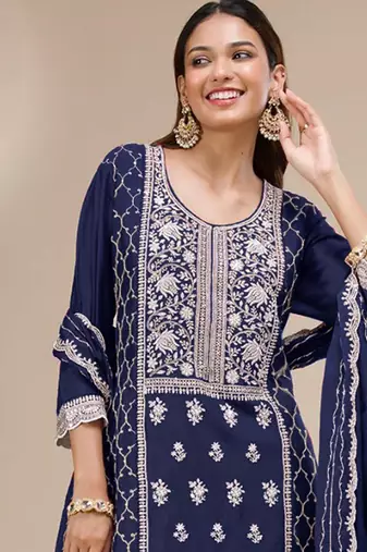 navy-blue embroidered georgette salwar-kameez