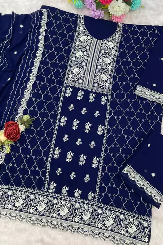 navy-blue embroidered georgette salwar-kameez