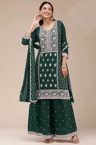 green embroidered georgette salwar-kameez