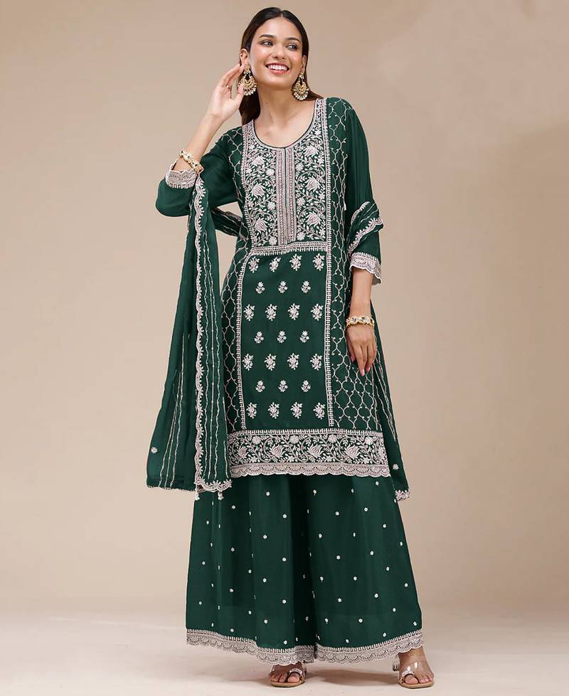 green embroidered georgette salwar-kameez