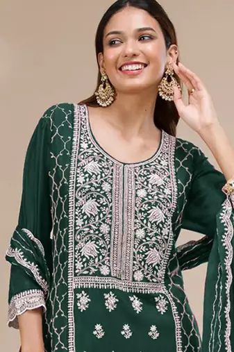 green embroidered georgette salwar-kameez