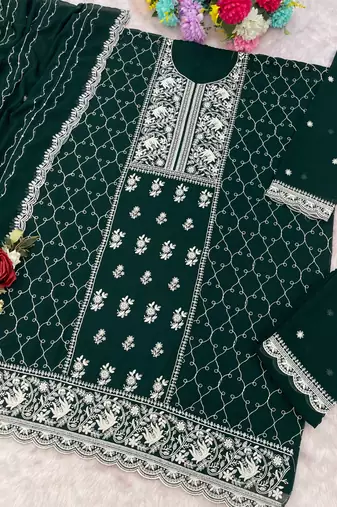 green embroidered georgette salwar-kameez
