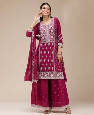 magenta embroidered georgette salwar-kameez 1