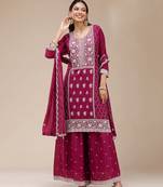 magenta embroidered georgette salwar-kameez