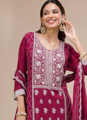 magenta embroidered georgette salwar-kameez 2