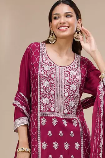 magenta embroidered georgette salwar-kameez