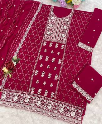magenta embroidered georgette salwar-kameez 3