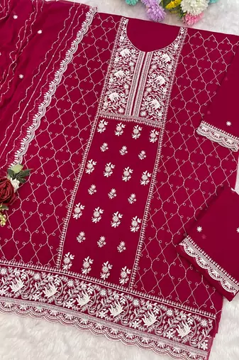 magenta embroidered georgette salwar-kameez