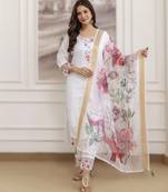 white embroidered chanderi kurti digital print organza jacquard dupatta