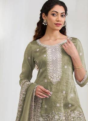 olive embroidered silk salwar-kameez 2