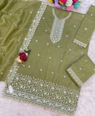 olive embroidered silk salwar-kameez 3