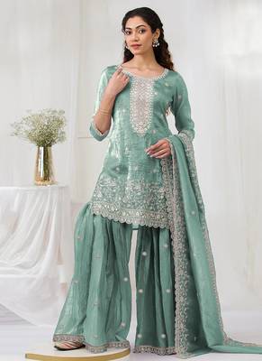 sky-blue embroidered silk salwar-kameez 1