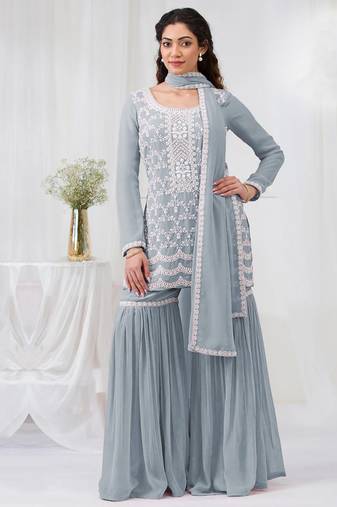 sky-blue embroidered georgette salwar-kameez