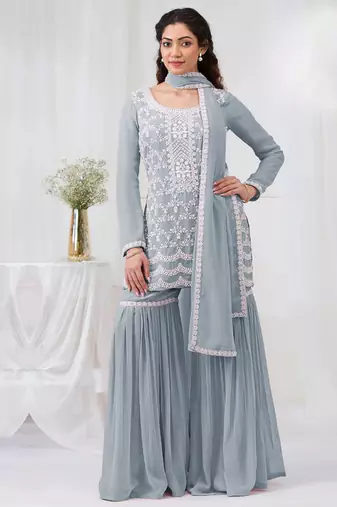 sky-blue embroidered georgette salwar-kameez