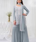 sky-blue embroidered georgette salwar-kameez