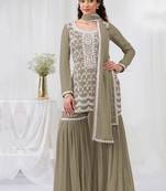 olive embroidered georgette salwar-kameez
